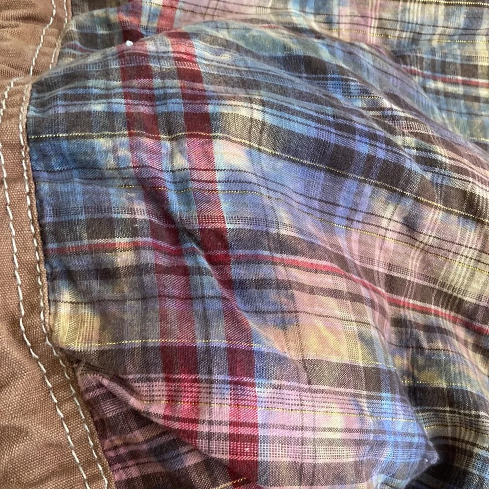 Ruffled Drawstring Bag Backpack Plaid Brown Frills Y2K Casual Lizzie McGuire